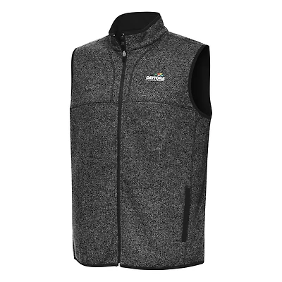 Men's Antigua Heather Black Daytona International Speedway Fortune Full-Zip Vest