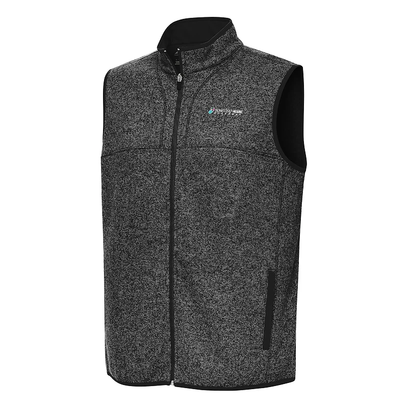 Men's Antigua Heather Black Homestead-Miami Speedway Fortune Full-Zip Vest