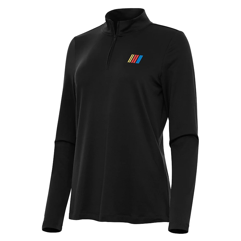Women's Antigua Black NASCAR Reprocess Quarter-Zip Top