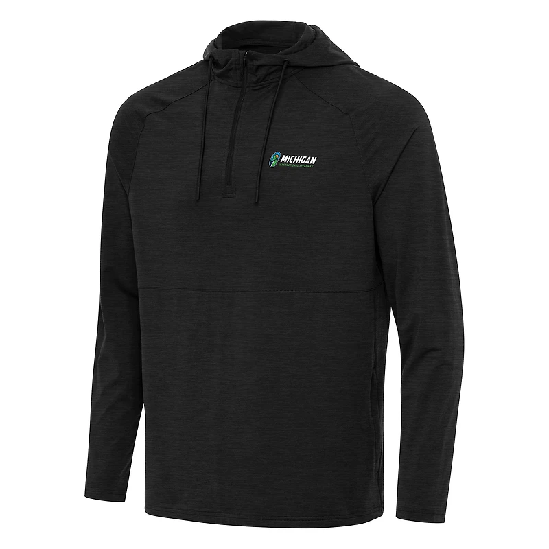 Men's Antigua Heather Michigan International Speedway Spikes Raglan Quarter-Zip Hoodie