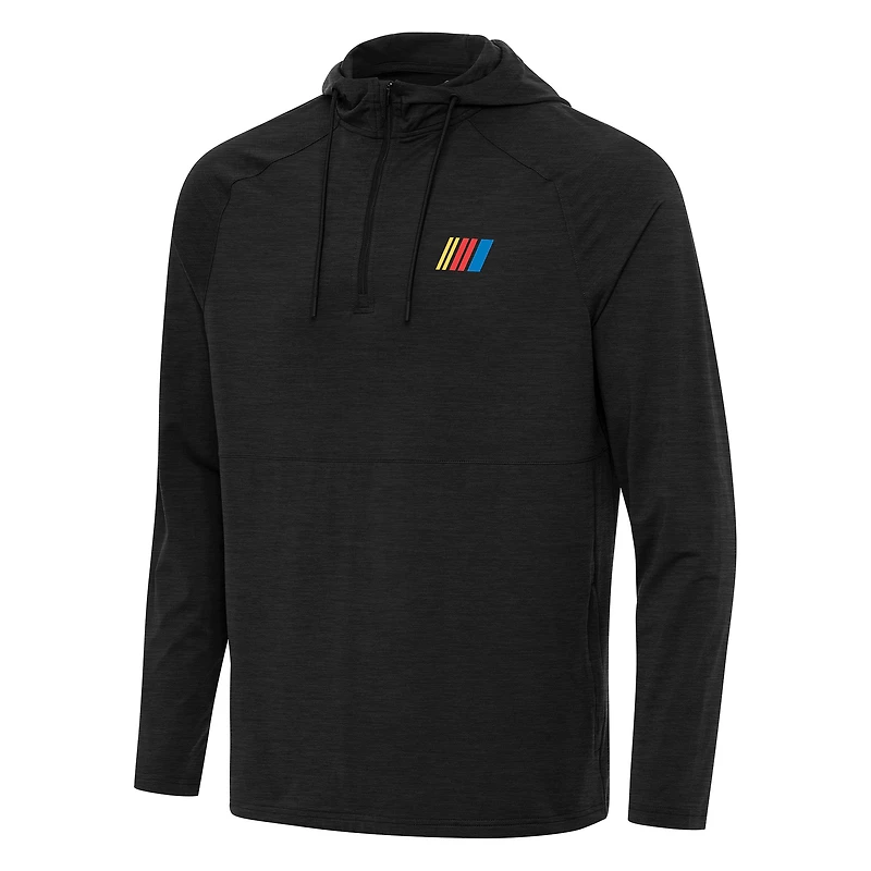Men's Antigua Heather Black NASCAR Spikes Raglan Quarter-Zip Hoodie