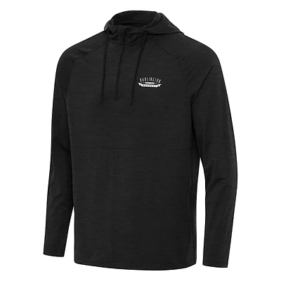 Men's Antigua Heather Black Darlington Raceway Spikes Raglan Quarter-Zip Hoodie