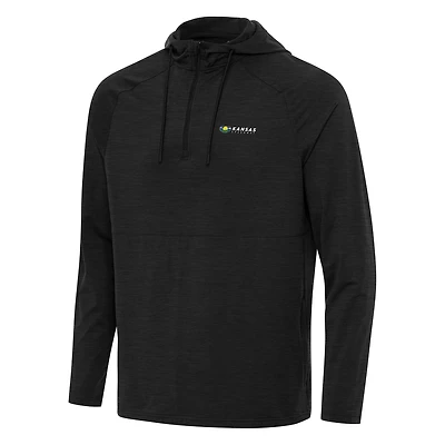 Men's Antigua Heather Black Kansas Speedway Spikes Raglan Quarter-Zip Hoodie