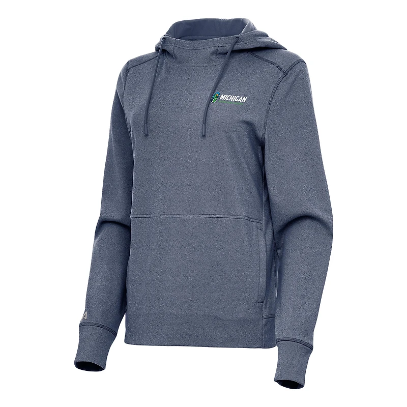 Women's Antigua  Heather Navy Michigan International Speedway Justice Pullover Hoodie