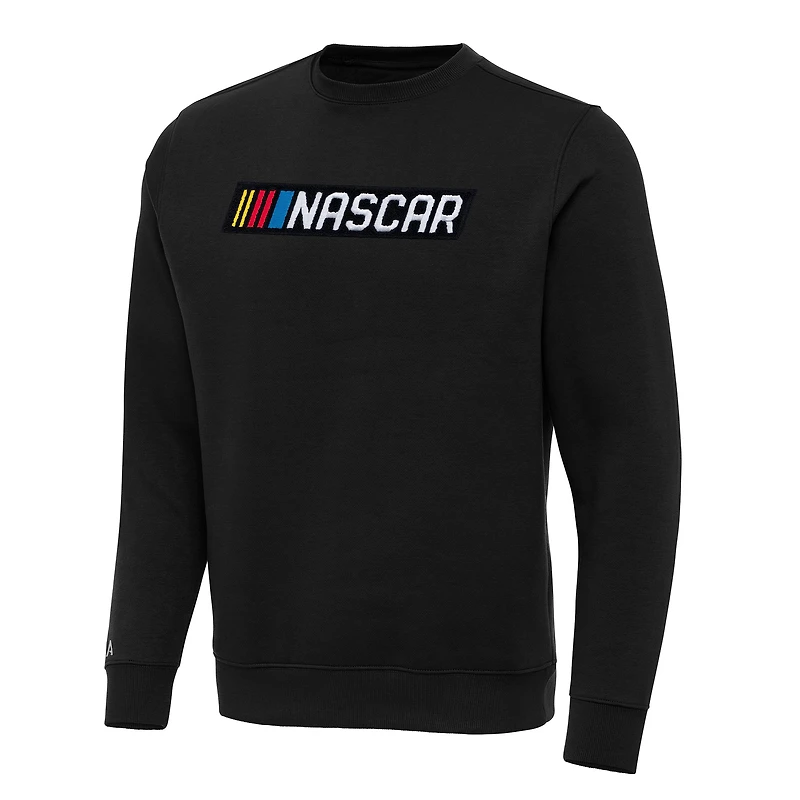 Men's Antigua Black NASCAR Victory Crewneck Pullover Sweatshirt