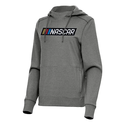 Women's Antigua  Heather Black NASCAR Justice Pullover Hoodie