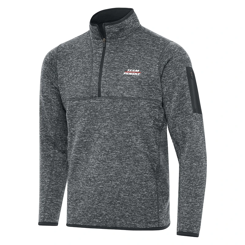 Men's Antigua  Heather Gray Team Penske Fortune 1/2-Zip Pullover Jacket