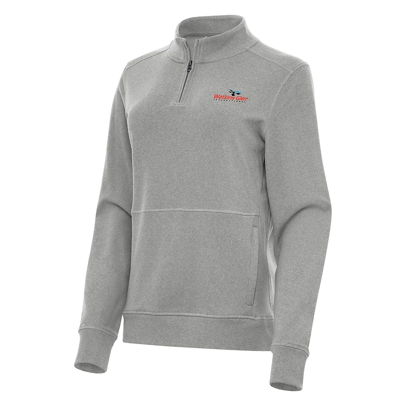 Women's Antigua Heather Gray Watkins Glen International Crush Quarter-Zip Jacket