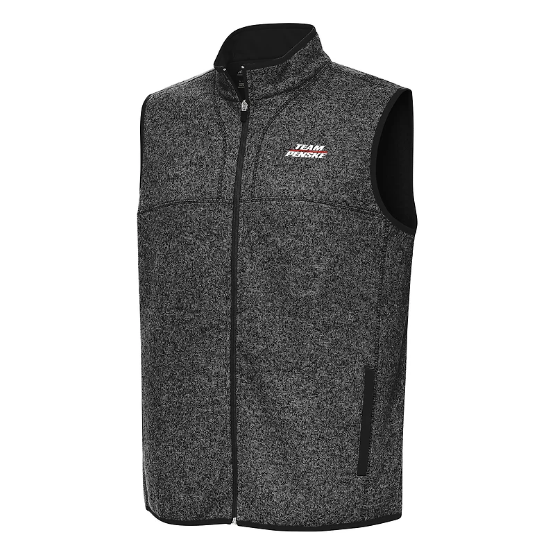 Men's Antigua Heather Black Team Penske Fortune Full-Zip Vest