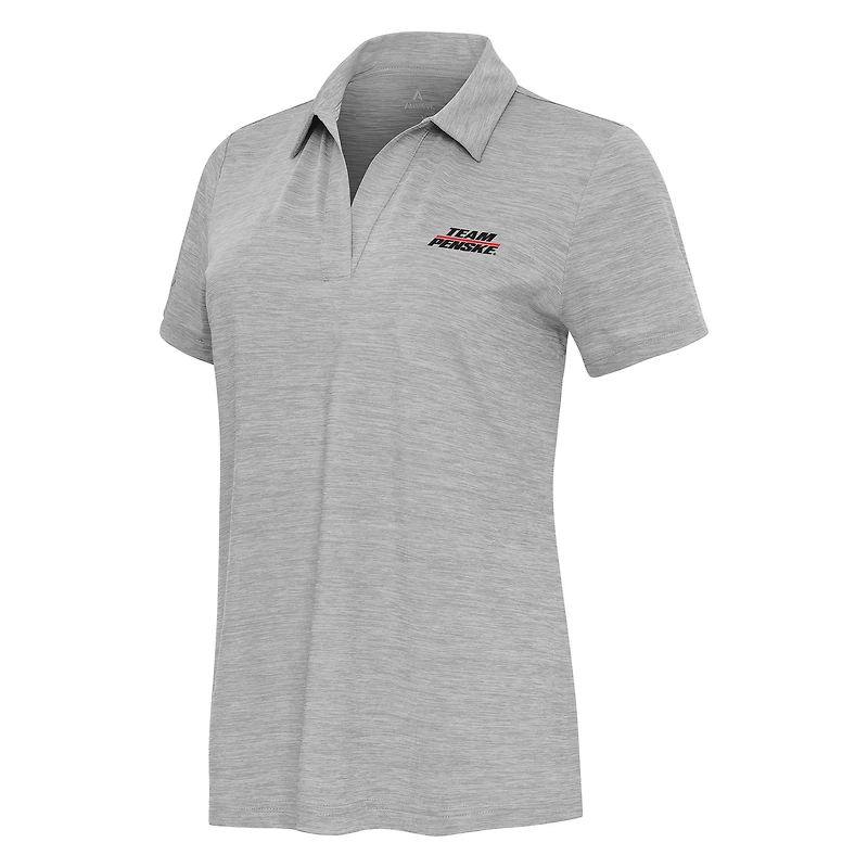 Women's Antigua Heather Gray Team Penske Layout V-Neck Polo