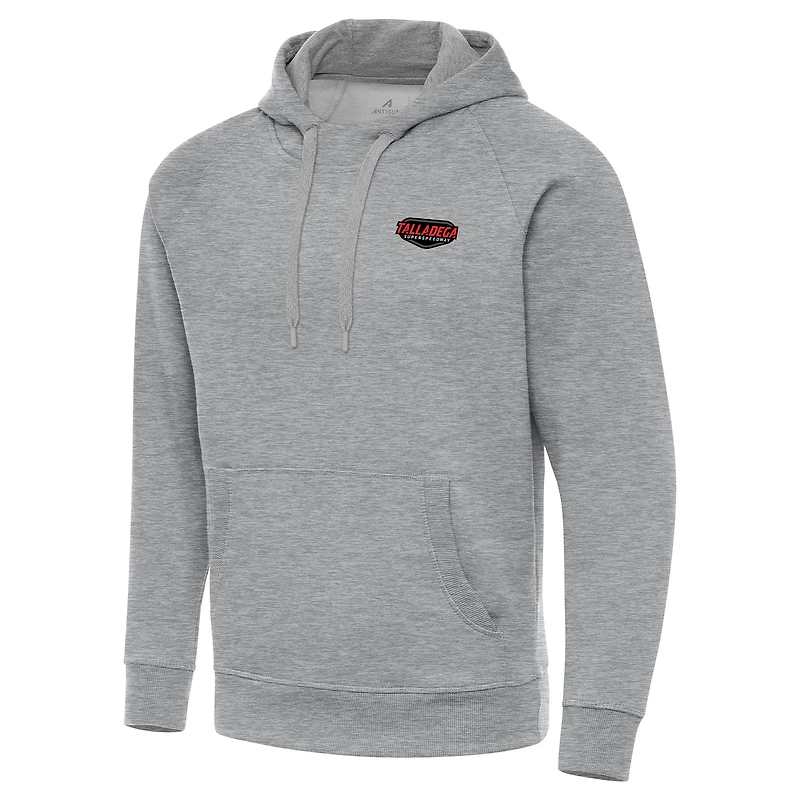 Men's Antigua Heather Gray Talladega Superspeedway Big & Tall Victory Raglan Pullover Hoodie