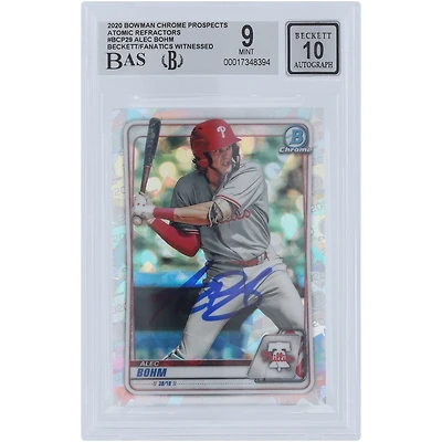 Alec Bohm Philadelphia Phillies Autographed 2020 Bowman Chrome Prospects Atomic Refractors #BCP-29 Beckett Fanatics Witnessed Authenticated 9/10 Card