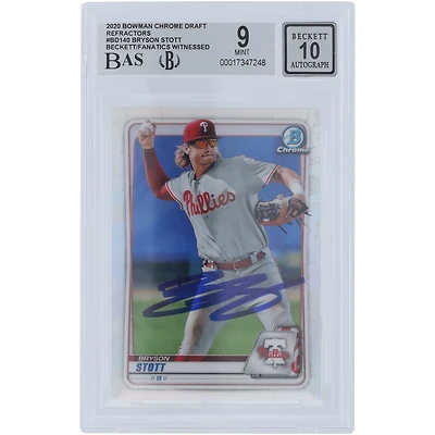 Bryson Stott Philadelphia Phillies Autographed 2020 Bowman Draft Refractors #BD-140 Beckett Fanatics Witnessed Authenticated /10 Card