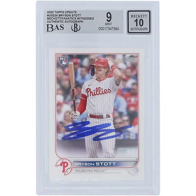 Bryson Stott Philadelphia Phillies Autographed 2022 Topps Update #US224 Beckett Fanatics Witnessed Authenticated 9/10 Rookie Card