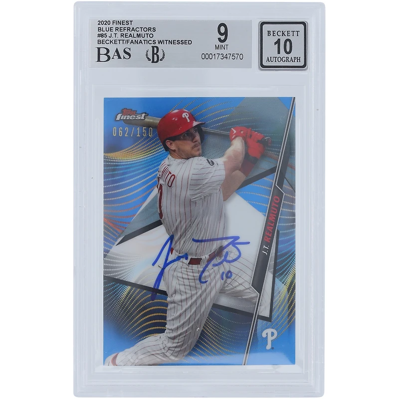 J.T. Realmuto Philadelphia Phillies Autographed 2020 Topps Finest Blue Refractors #85 #/150 Beckett Fanatics Witnessed Authenticated /10 Card
