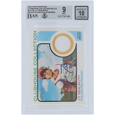 J.T. Realmuto Philadelphia Phillies Autographed 2022 Topps Heritage Clubhouse Collection White Relic #CC-JTR Beckett Fanatics Witnessed Authenticated 9/10 Card