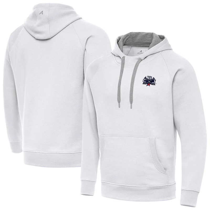 Men's Antigua White Columbus Blue Jackets 2025 NHL Stadium Series Victory Pullover Hoodie
