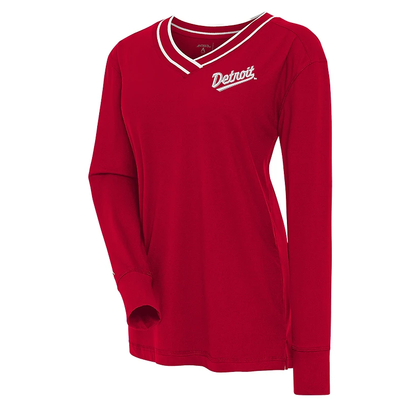 Women's Antigua Red Detroit Red Wings 2025 NHL Stadium Series Long Sleeve V-Neck Top