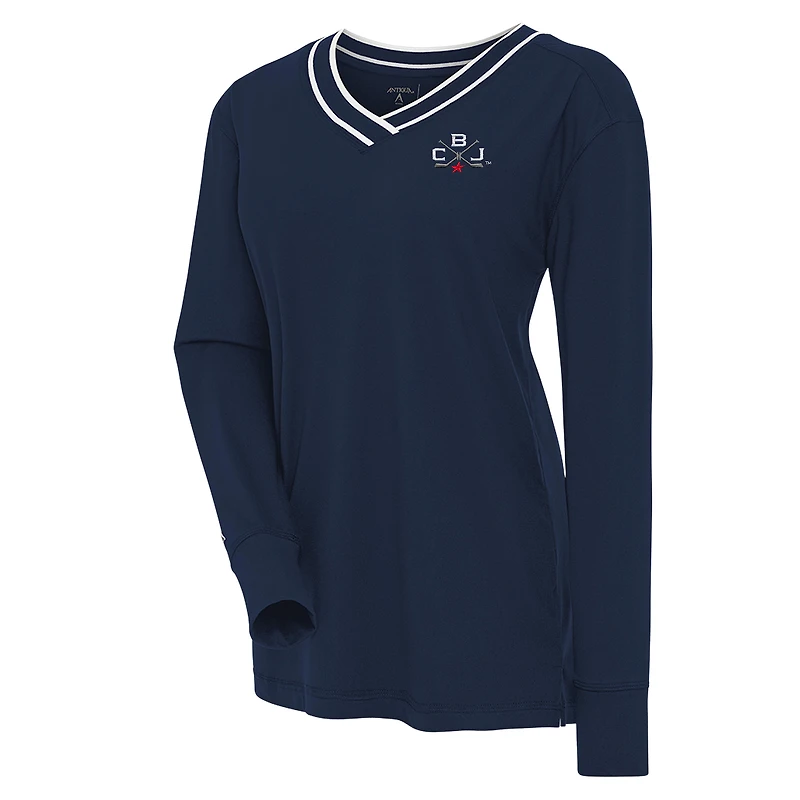Women's Antigua Navy Columbus Blue Jackets 2025 NHL Stadium Series Long Sleeve V-Neck Top