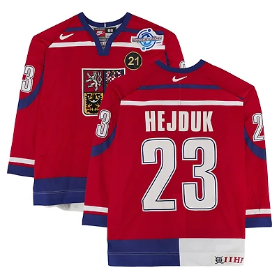 Milan Hejduk Team Czech Republic Game-Used #23 Red Nike Jersey vs. Team Germany on September 3 during the 2004 World Cup of Hockey
