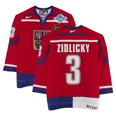 Marek Zidlicky Team Czech Republic Game-Used #3 Red Nike Jersey vs. Team Germany on September 3 during the 2004 World Cup of Hockey