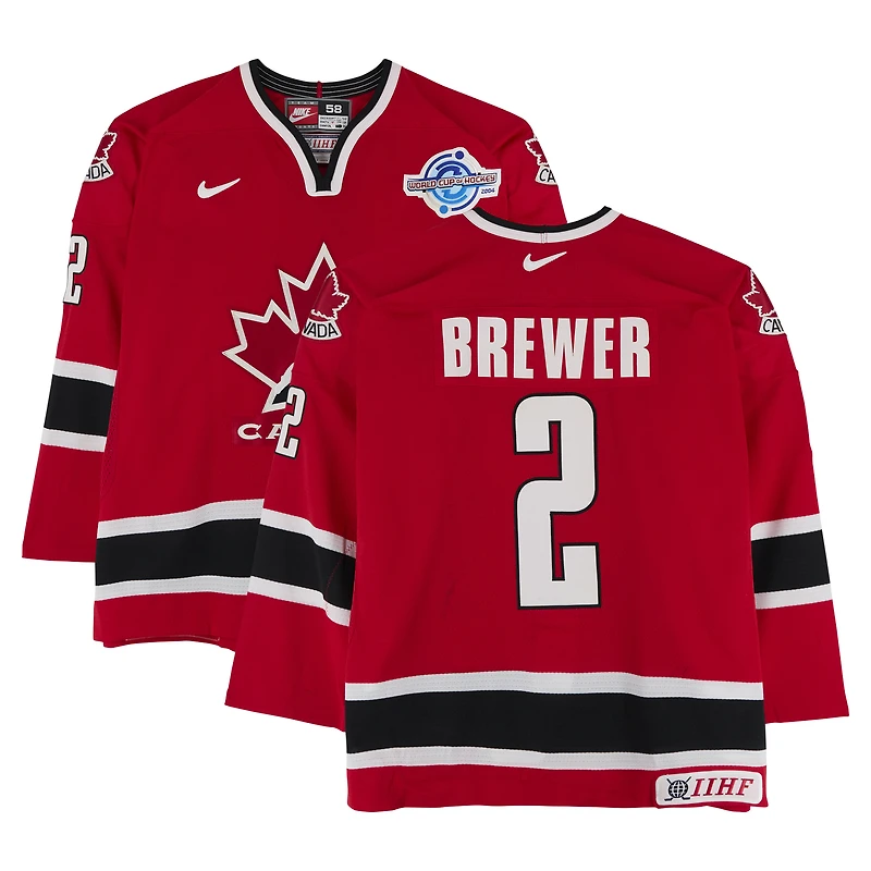 Eric Brewer Team Canada Game-Used #2 Red Nike Jersey vs. Team Russia on September 4 during the 2004 World Cup of Hockey