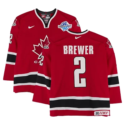 Eric Brewer Team Canada Game-Used #2 Red Nike Jersey vs. Team Russia on September 4 during the 2004 World Cup of Hockey