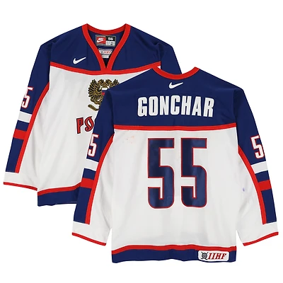 Sergei Gonchar Team Russia Game-Used #55 White Nike Jersey from the 2002 Olympic Games