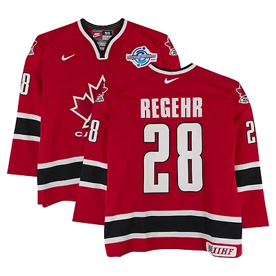 Robyn Regehr Team Canada Game-Used #28 Red Nike Jersey vs. Team Russia on September 4 during the 2004 World Cup of Hockey