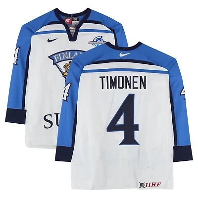 Kimmo Timonen Team Finland Game-Used #4 White Nike Jersey from the 2004 World Cup of Hockey