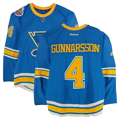 Carl Gunnarsson St. Louis Blues Practice-Used #4 Blue Reebok Jersey vs. Chicago Blackhawks on January 2, 2017 - NHL Winter Classic - Worn During Warm-Ups