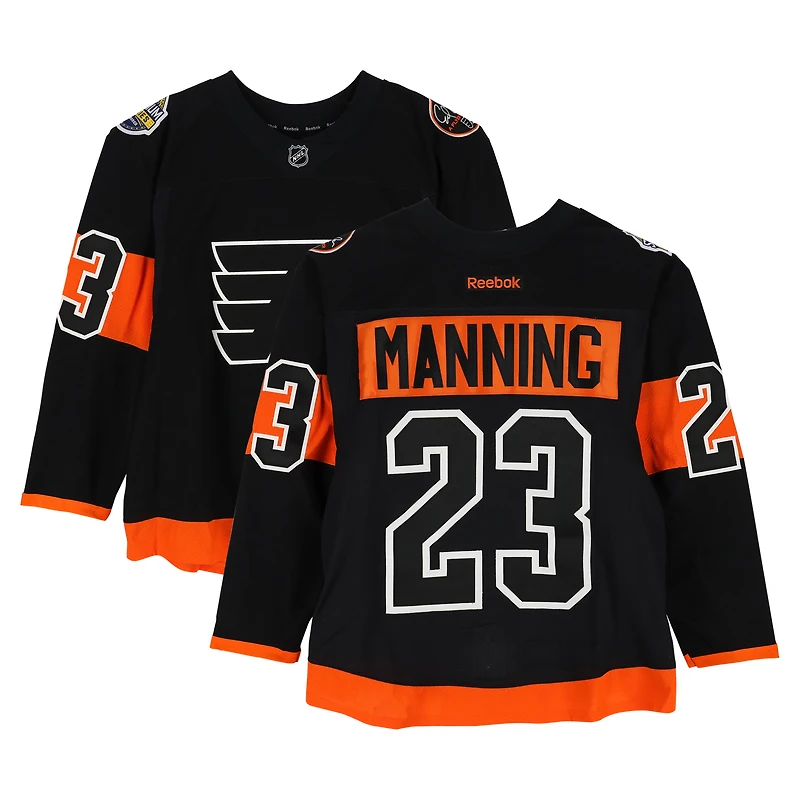 Brandon Manning Philadelphia Flyers Practice-Used #23 Black Reebok Jersey vs. Pittsburgh Penguins on February 25, 2017 - NHL Stadium Series - Worn During Warm-Ups