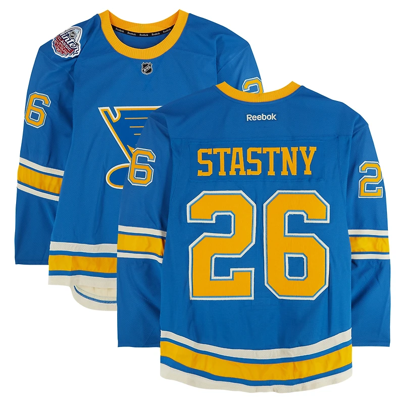 Paul Stastny St. Louis Blues Practice-Used #26 Blue Reebok Jersey vs. Chicago Blackhawks on January 2, 2017 - NHL Winter Classic - Worn During Warm-Ups