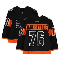 Chris VandeVelde Philadelphia Flyers Practice-Used #76 Black Reebok Jersey vs. Pittsburgh Penguins on February 25, 2017 - NHL Stadium Series - Worn During Warm-Ups