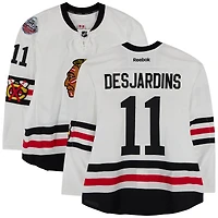 Andrew Desjardins Chicago Blackhawks Practice-Used #11 White Reebok Jersey vs. St. Louis Blues on January 2, 2017 - NHL Winter Classic - Worn During Warm-Ups