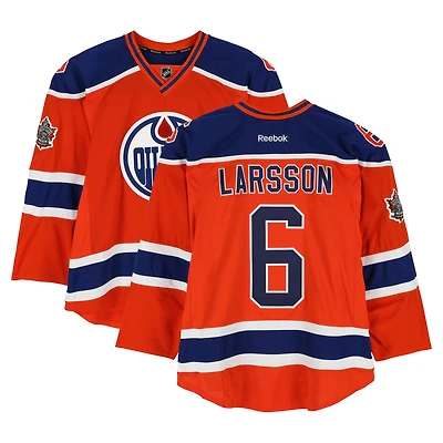 Adam Larsson Edmonton Oilers Practice-Used #6 Orange Reebok Jersey vs. Winnipeg Jets on October 23, 2016 - NHL Heritage Classic - Worn During Warm-Ups