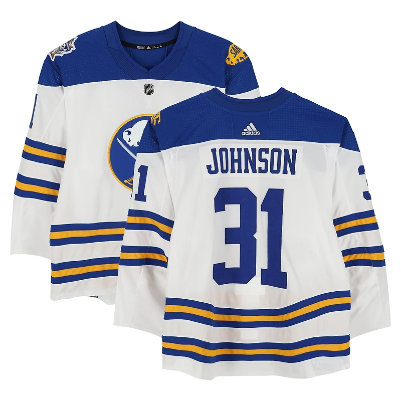 Chad Johnson Buffalo Sabres Practice-Used #31 White adidas Jersey vs. New York Rangers on January 1, 2018 - NHL Winter Classic - Worn During Warm-Ups