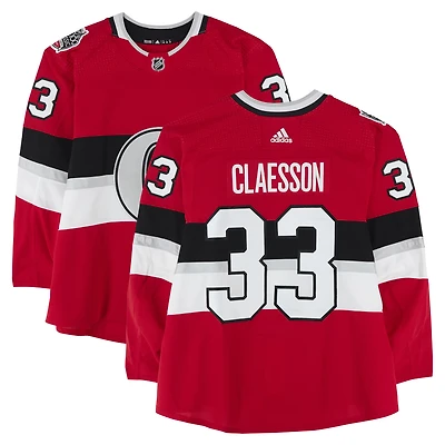 Fredrik Claesson Ottawa Senators Practice-Used #33 Red adidas Jersey vs. Montreal Canadiens on December 16, 2017 - NHL100 Classic - Worn During Warm-Ups