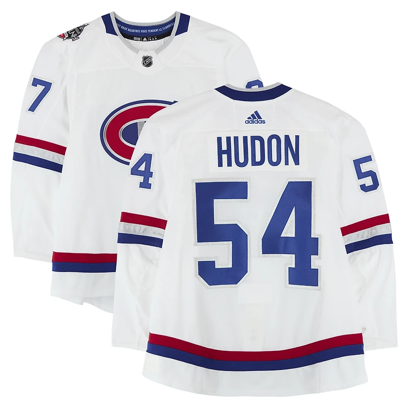 Charles Hudon Montreal Canadiens Practice-Used #54 White adidas Jersey vs. Ottawa Senators on December 16, 2017 - NHL 100 Classic - Worn During Warm-Ups