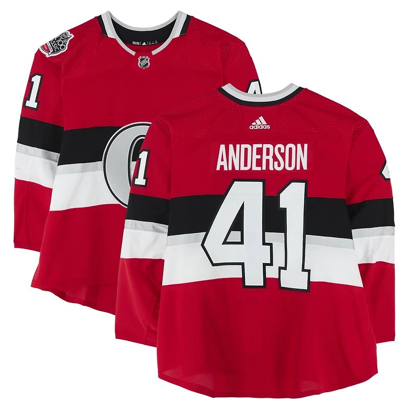 Craig Anderson Ottawa Senators Practice-Used #41 Red adidas Jersey vs. Montreal Canadiens on December 16, 2017 - NHL100 Classic - Worn During Warm-Ups