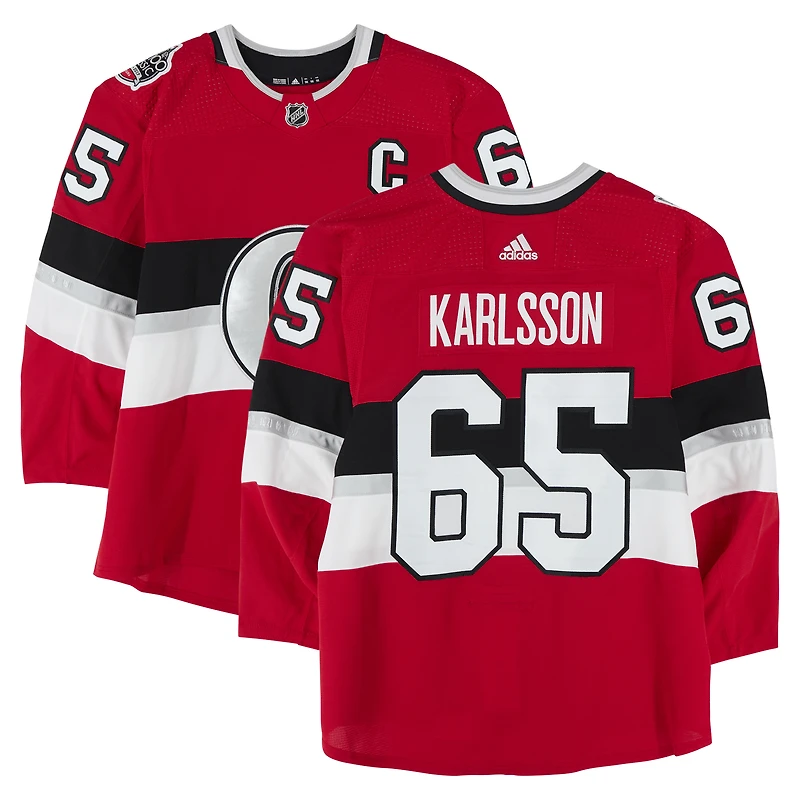 Erik Karlsson Ottawa Senators Practice-Used #65 Red adidas Jersey vs. Montreal Canadiens on December 16, 2017 - NHL100 Classic - Worn During Warm-Ups