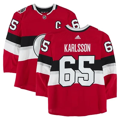 Erik Karlsson Ottawa Senators Practice-Used #65 Red adidas Jersey vs. Montreal Canadiens on December 16, 2017 - NHL100 Classic - Worn During Warm-Ups