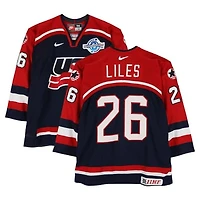 John-Michael Liles Team USA Game-Used #26 Navy Nike Jersey vs. Team Slovakia on September 3 during the 2004 World Cup of Hockey