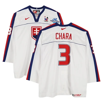 Zdeno Chara Team Slovakia Game-Used #3 White Nike Jersey from the 2004 World Cup of Hockey