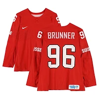 Damien Brunner Team Switzerland Game-Used #96 Red Nike Jersey vs. Team Latvia on February 12 during the 2014 Olympic Games