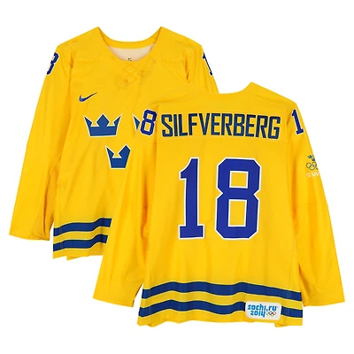 Jakob Silfverberg Team Sweden Game-Used #18 Yellow Nike Jersey vs. Team Switzerland on February 14 during the 2014 Olympic Games