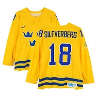 Jakob Silfverberg Team Sweden Game-Used #18 Yellow Nike Jersey vs. Team Switzerland on February 14 during the 2014 Olympic Games