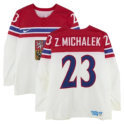 Zbynek Michalek Team Czech Republic Game-Used #23 White Nike Jersey vs. Team Sweden on February 12 during the 2014 Olympic Games
