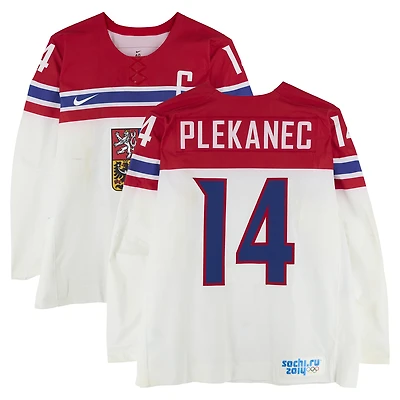 Tomas Plekanec Team Czech Republic Game-Used #14 White Nike Jersey vs. Team Sweden on February 12 during the 2014 Olympic Games