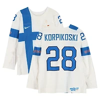 Lauri Korpikoski Team Finland Game-Used #28 White Nike Jersey vs. Team Austria on February 13 during the 2014 Olympic Games